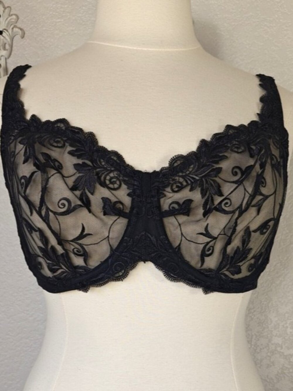 Soma 40DD Bra Sensuous Lace Unlined Wired Sheer Full Coverage Black